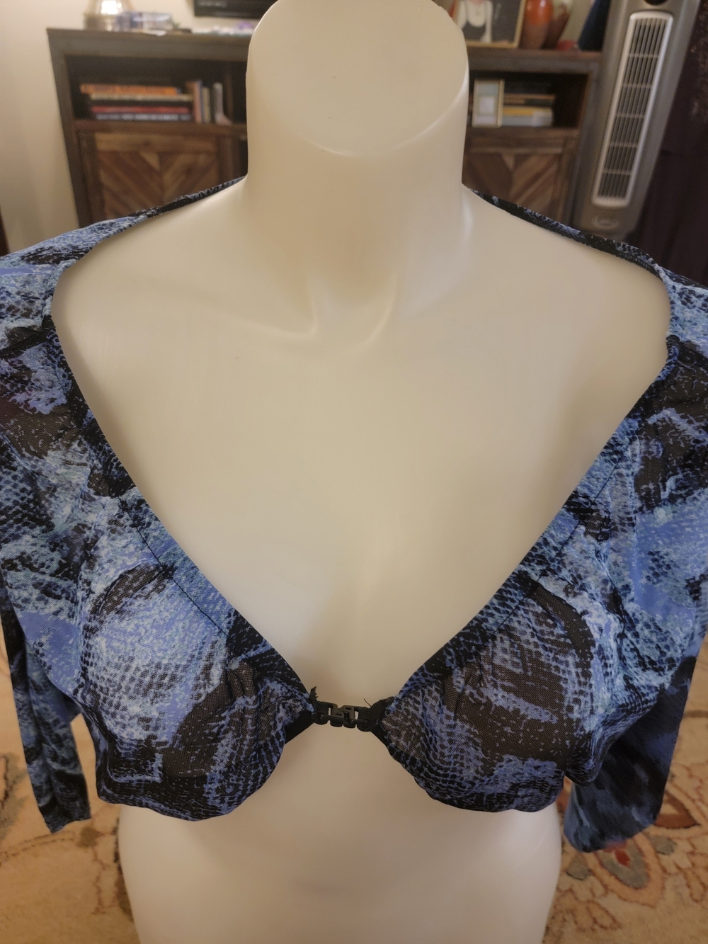 Sheer Blk/Blue Revesible Snake-Print Front-Closure Bralette